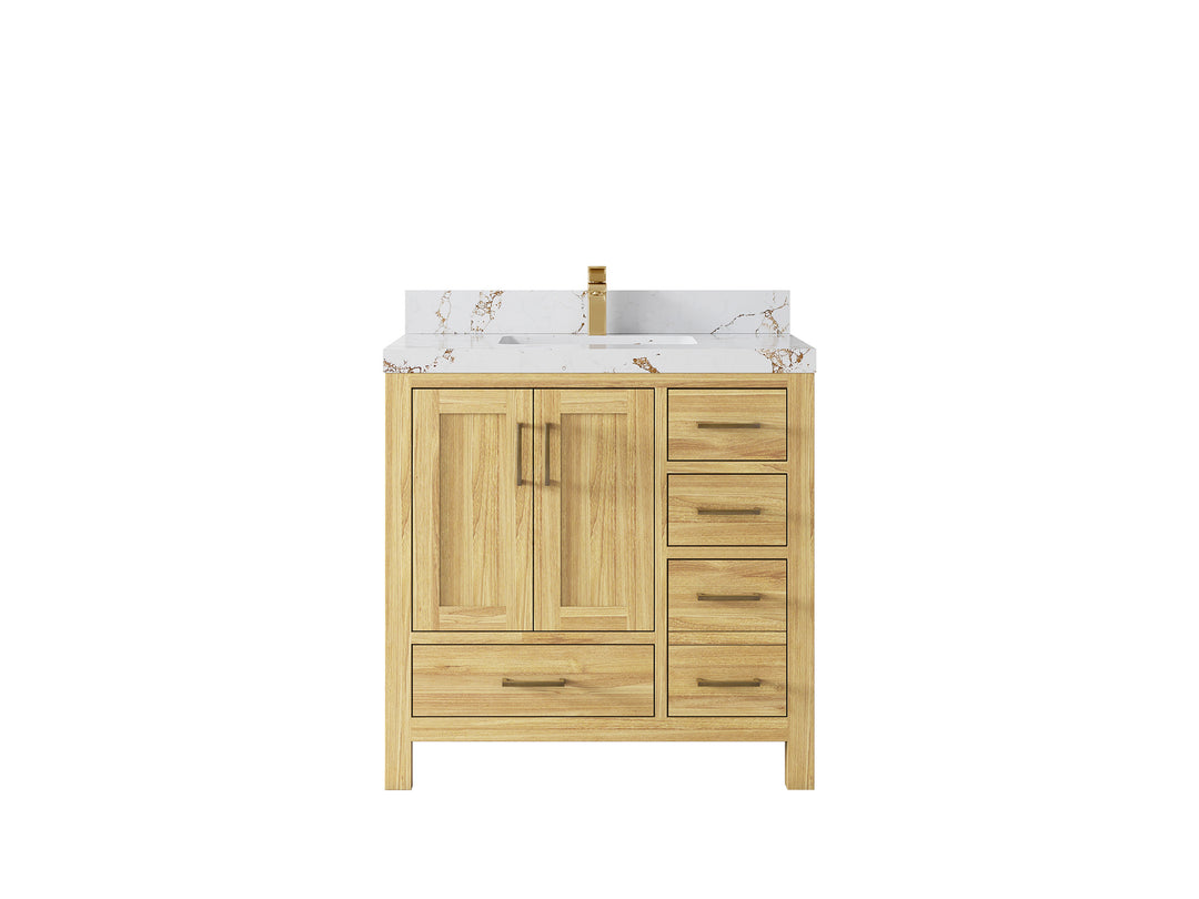 Malibu Teak Wood 36 in. W x 22 in. D Center Sink Bathroom Vanity