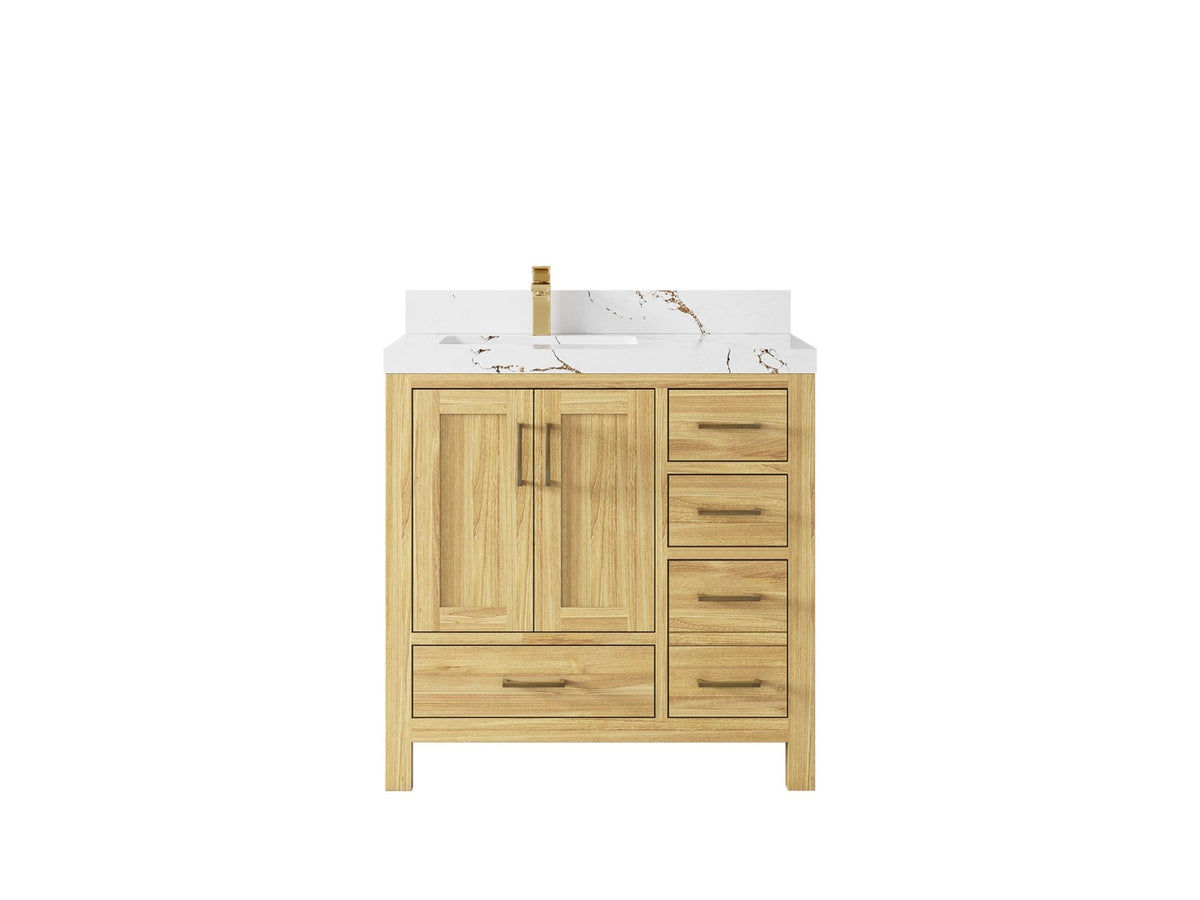 Malibu Teak Wood 36 in. W x 22 in. D Left Offset Sink Bathroom Vanity