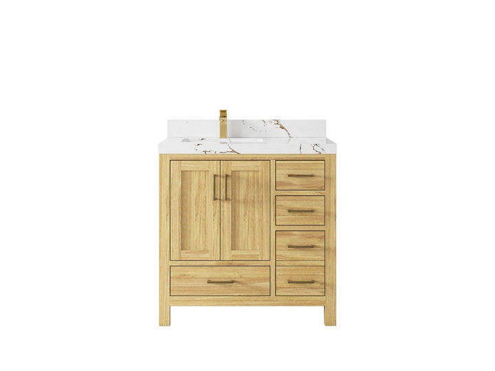 Malibu Teak Wood 36 in. W x 22 in. D Left Offset Sink Bathroom Vanity - photo 40