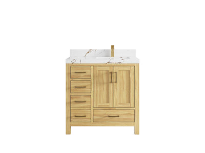 Malibu Teak Wood 36 in. W x 22 in. D Right Offset Sink Bathroom Vanity