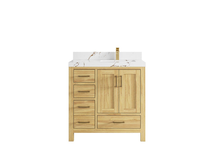 Malibu Teak Wood 36 in. W x 22 in. D Right Offset Sink Bathroom Vanity - photo 39