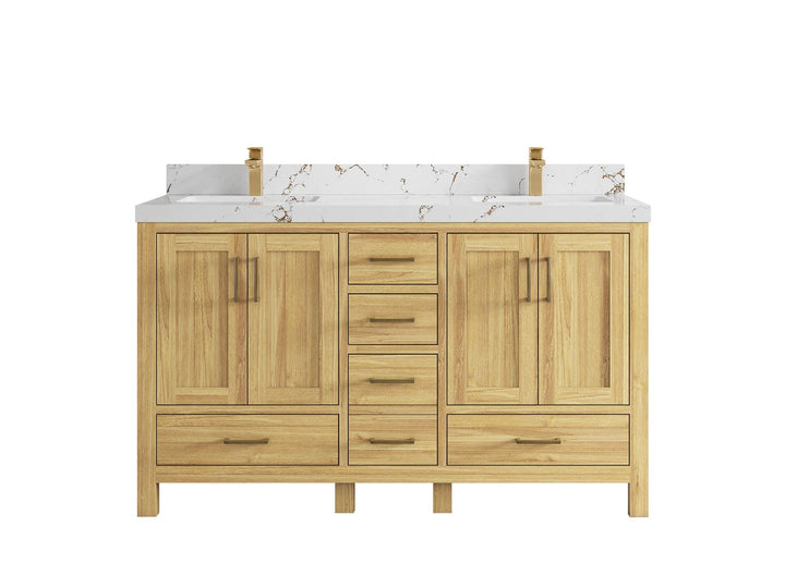 Malibu Teak Wood 60 in. W x 22 in. D Double Sink Bathroom Vanity - photo 36