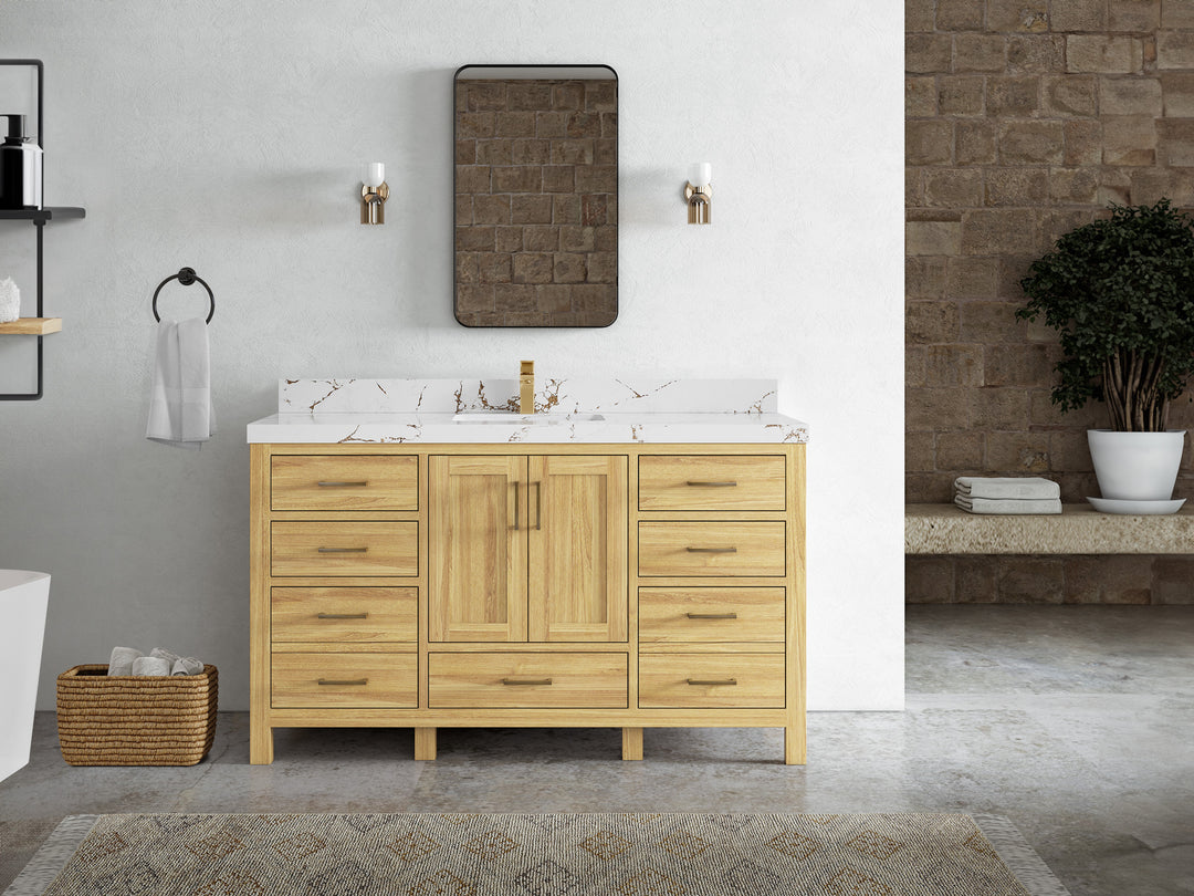 Malibu Teak Wood 60 in. W x 22 in. D Single Sink Bathroom Vanity