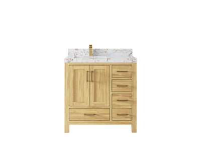 Malibu Teak Wood 36 in. W x 22 in. D Left Offset Sink Bathroom Vanity