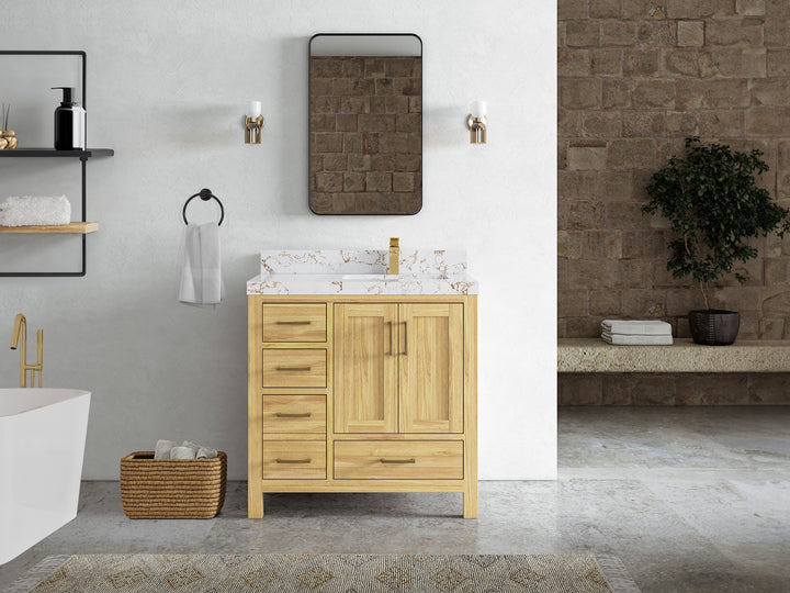 Malibu Teak Wood 36 in. W x 22 in. D Right Offset Sink Bathroom Vanity - photo 42