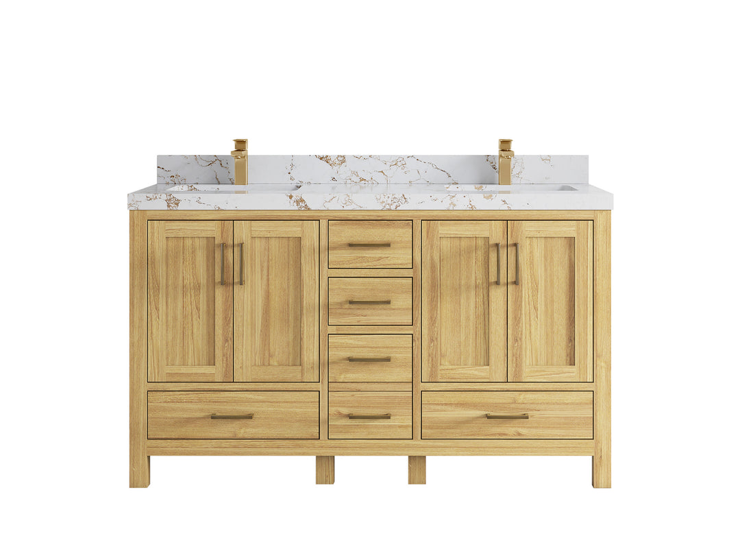 Malibu Teak Wood 60 in. W x 22 in. D Double Sink Bathroom Vanity