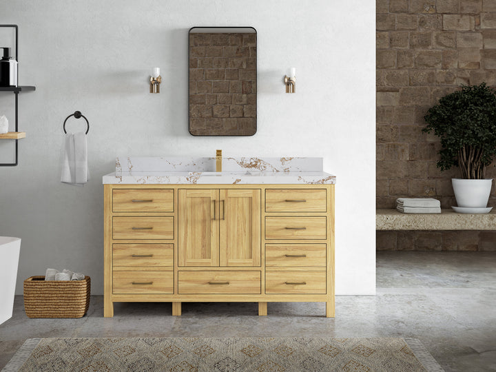 Malibu Teak Wood 60 in. W x 22 in. D Single Sink Bathroom Vanity - photo 42