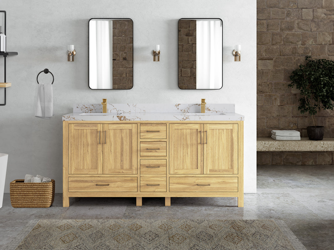 Malibu Teak Wood 72 in. W x 22 in. D Double Sink Bathroom Vanity