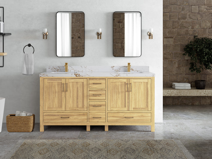 Malibu Teak Wood 72 in. W x 22 in. D Double Sink Bathroom Vanity - photo 43