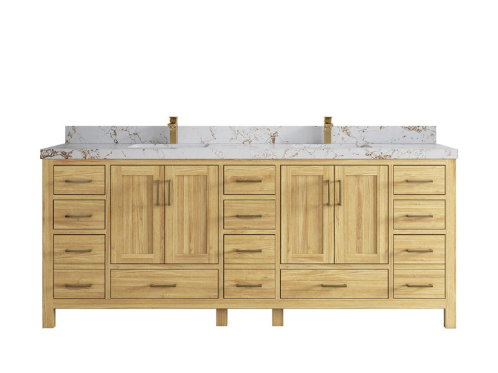 Malibu Teak Wood 84 in. W x 22 in. D Double Sink Bathroom Vanity - photo 44
