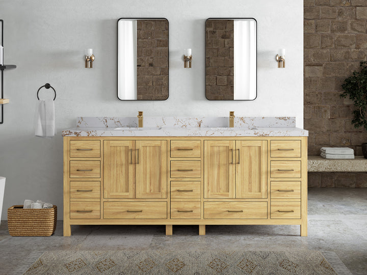 Malibu Teak Wood 84 in. W x 22 in. D Double Sink Bathroom Vanity - photo 45