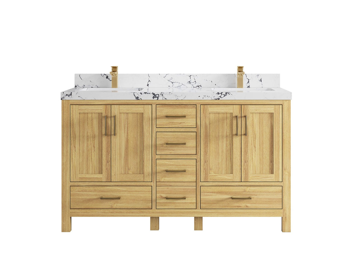 Malibu Teak Wood 60 in. W x 22 in. D Double Sink Bathroom Vanity