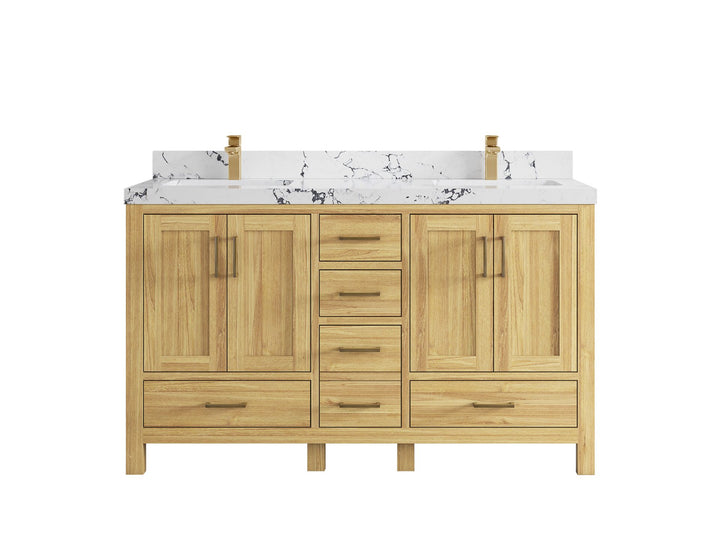 Malibu Teak Wood 60 in. W x 22 in. D Double Sink Bathroom Vanity - photo 38