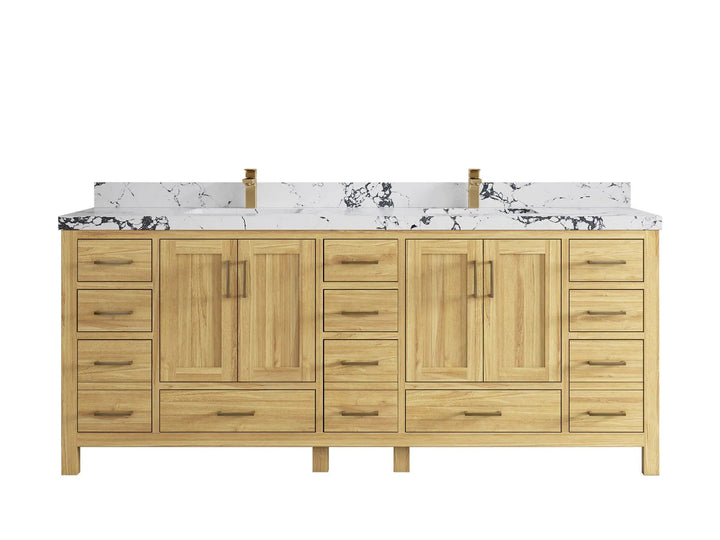 Malibu Teak Wood 84 in. W x 22 in. D Double Sink Bathroom Vanity - photo 46