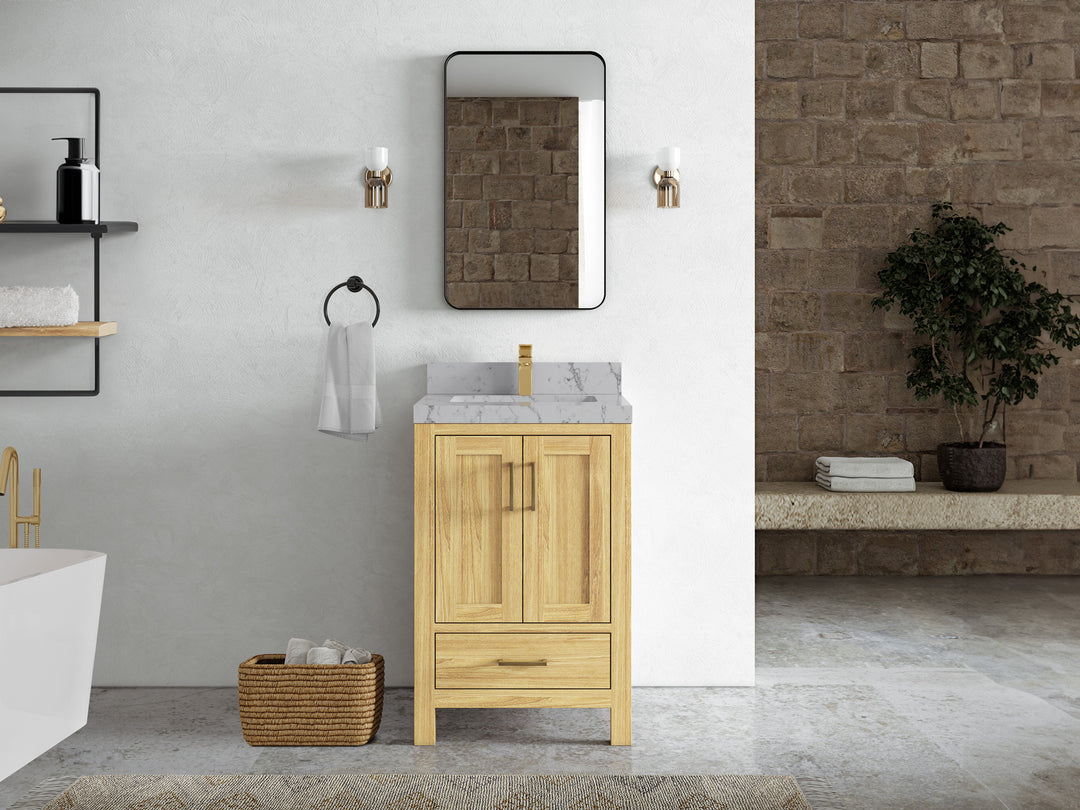Malibu Teak Wood 24 in. W x 22 in. D Single Sink Bathroom Vanity