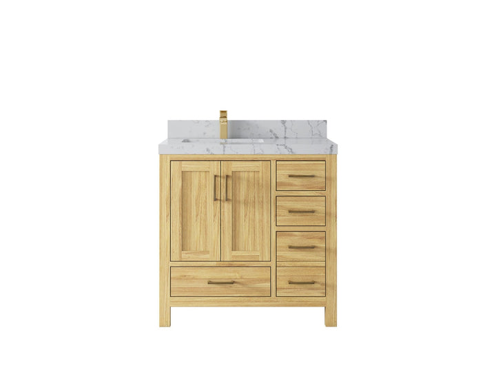 Malibu Teak Wood 36 in. W x 22 in. D Left Offset Sink Bathroom Vanity - photo 46