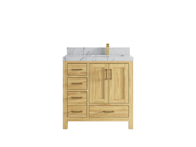 Malibu Teak Wood 36 in. W x 22 in. D Right Offset Sink Bathroom Vanity