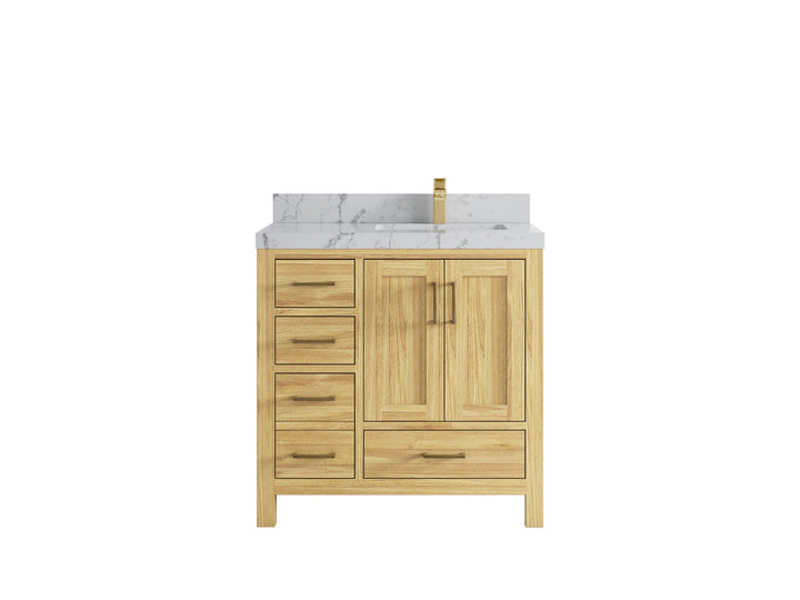 Malibu Teak Wood 36 in. W x 22 in. D Right Offset Sink Bathroom Vanity - photo 45
