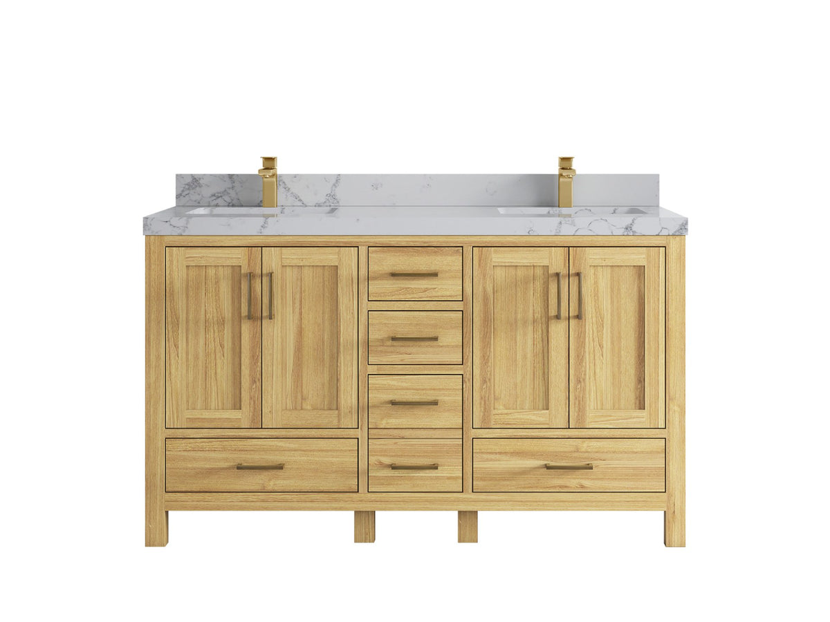 Malibu Teak Wood 60 in. W x 22 in. D Double Sink Bathroom Vanity