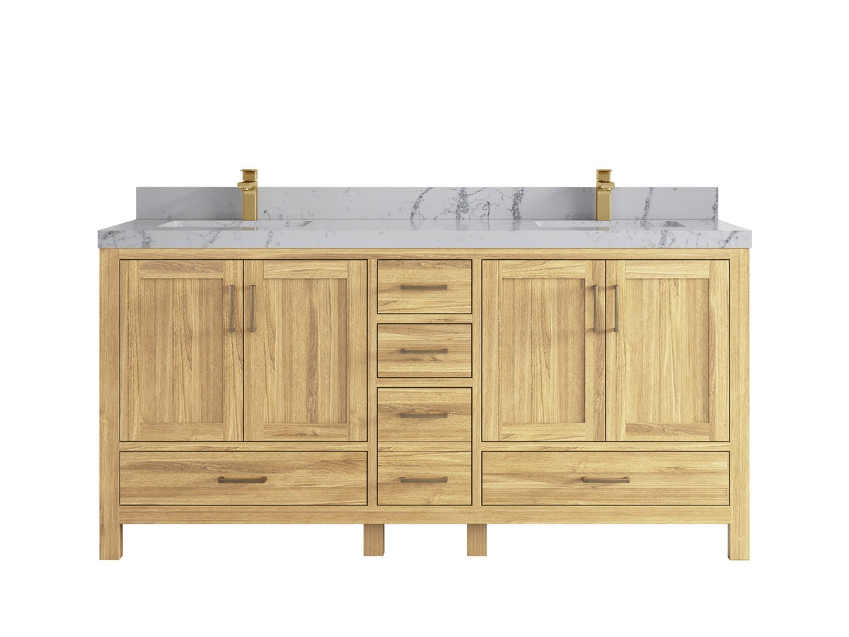 Malibu Teak Wood 72 in. W x 22 in. D Double Sink Bathroom Vanity
