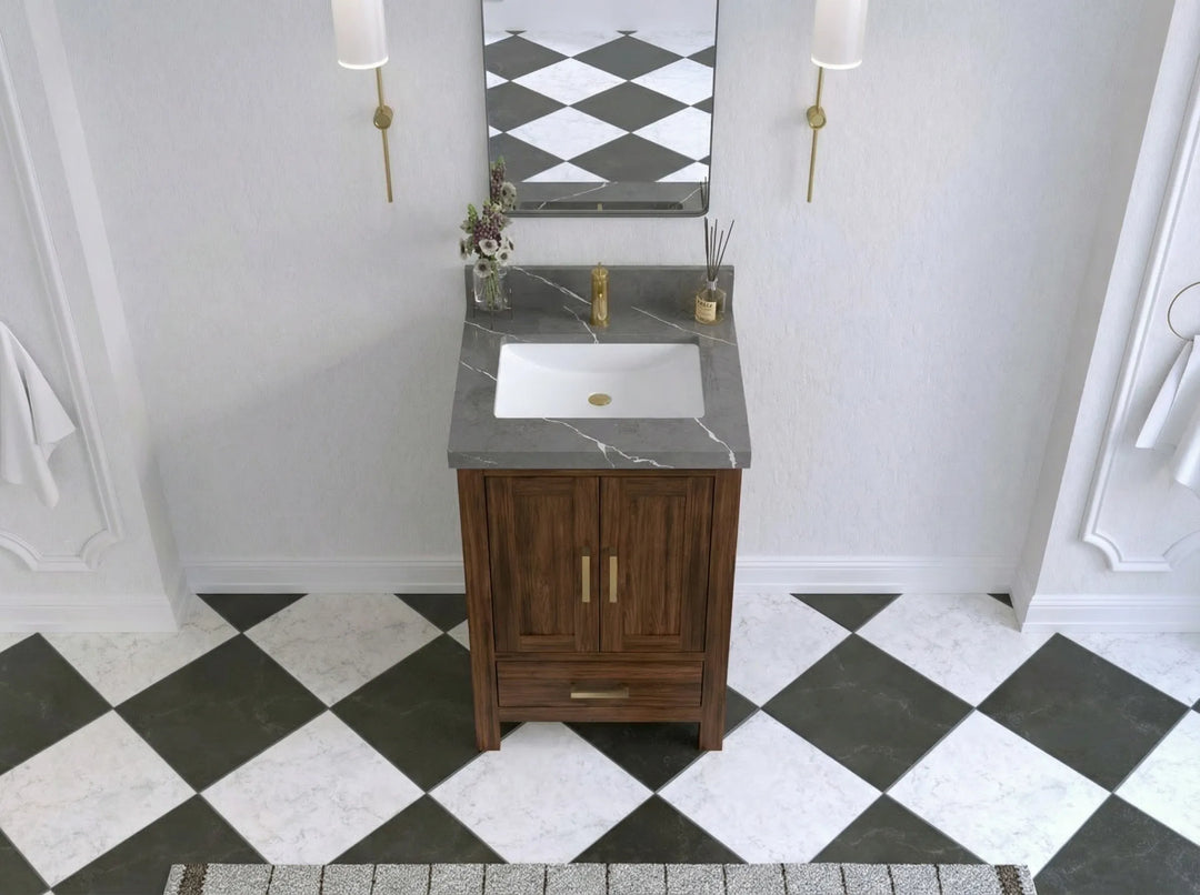 Malibu Teak Wood 24 in. W x 22 in. D Single Sink Bathroom Vanity | 
              
                Dark Walnut Teak
                
                  
             - MLB_TK_WLN_WHQZ_24 - photo №12