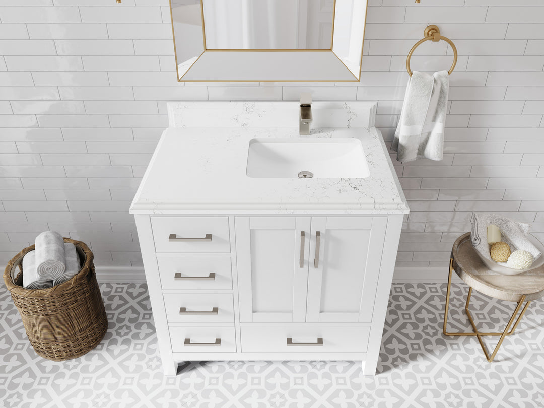 Malibu 36 in. W x 22 in. D Right Offset Sink Bathroom Vanity