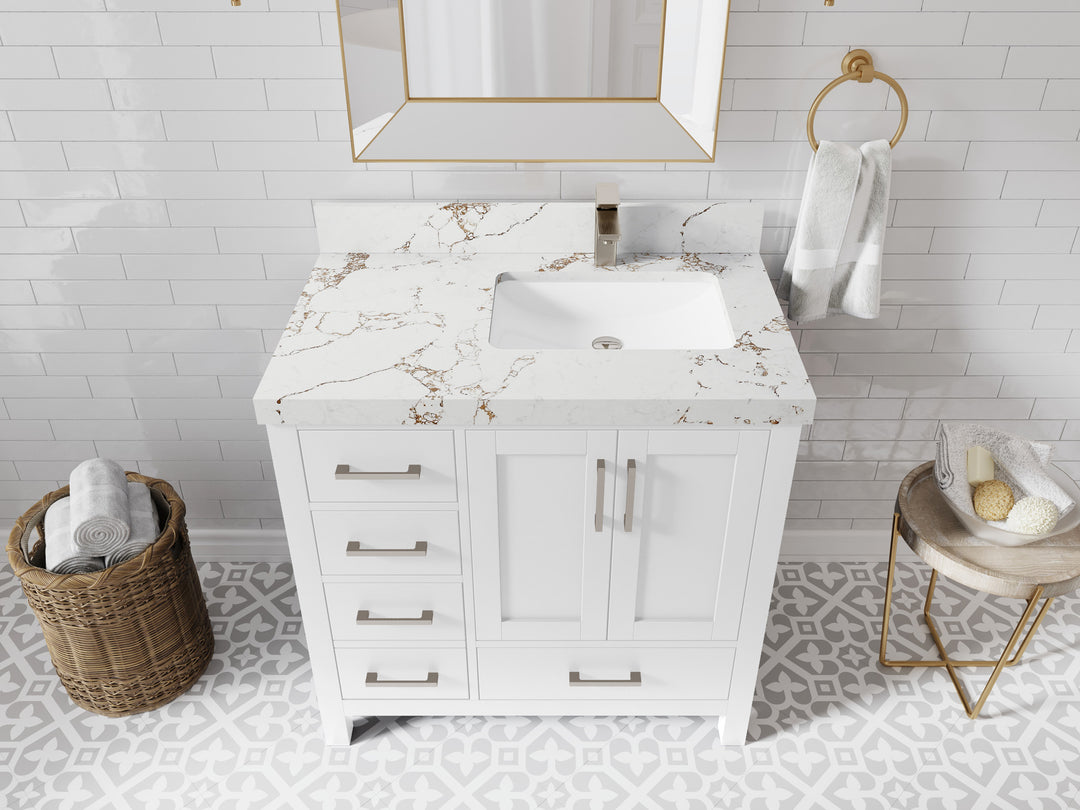 Malibu 36 in. W x 22 in. D Right Offset Sink Bathroom Vanity