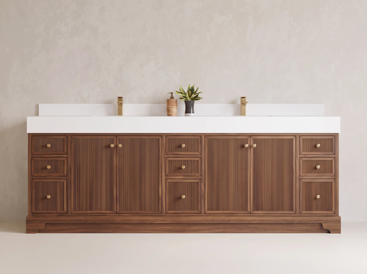 Manhattan Teak Wood 96 in W x 22 in D Free Standing Double Sink Bathroom Vanity