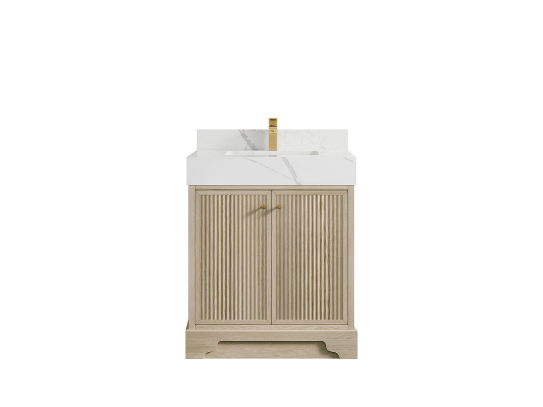 Manhattan Oak 30 in. W x 22 in. D Single Sink Bathroom Vanity in Nordic White with 5 in Calacatta Laza Quartz Countertop