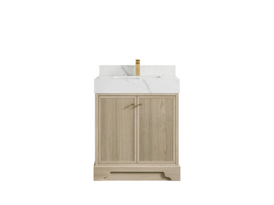 Manhattan Oak 30 in. W x 22 in. D Single Sink Bathroom Vanity in Nordic White with 5 in Calacatta Laza Quartz Countertop