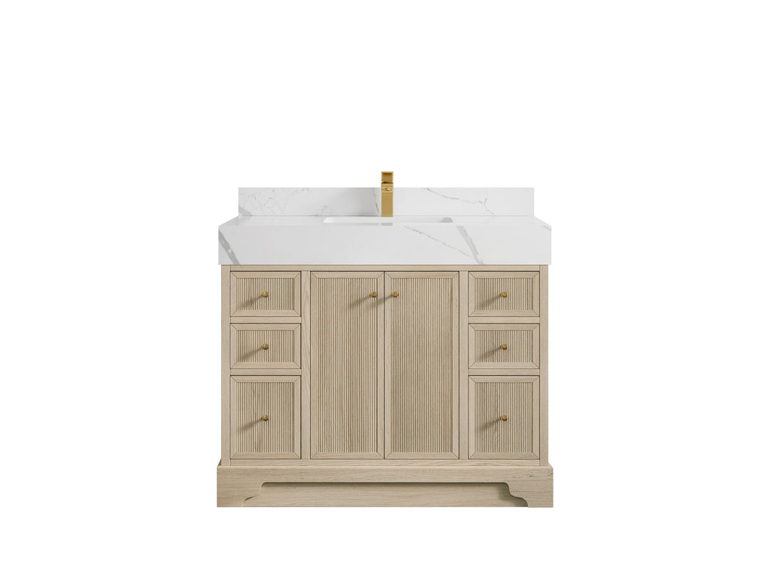 Manhattan Oak 42 in. W x 22 in. D Single Sink Bathroom Vanity in Nordic White with 5 in Calacatta Laza Quartz Countertop