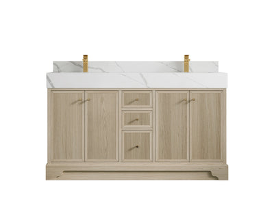 Manhattan Oak 60 in. W x 22 in. D Double Sink Bathroom Vanity in Nordic White with 5 in Calacatta Laza Quartz Countertop