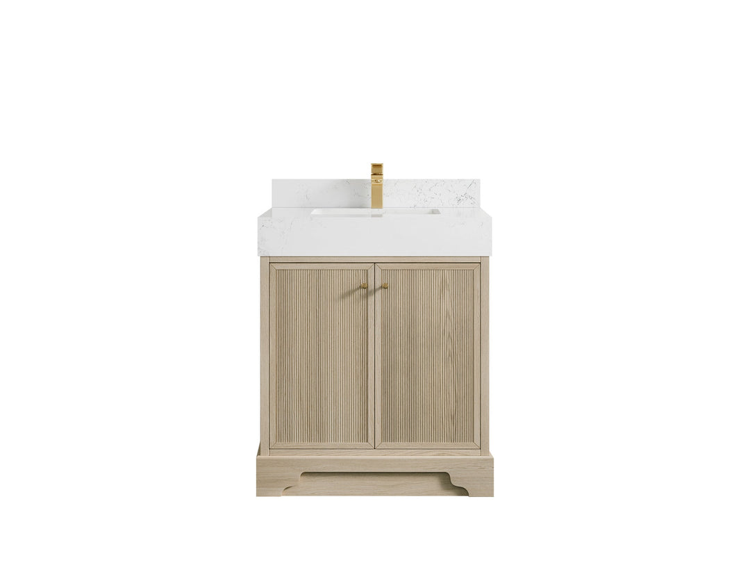 Manhattan Oak 30 in. W x 22 in. D Single Sink Bathroom Vanity in Nordic White with 5 in Empira White Quartz Countertop