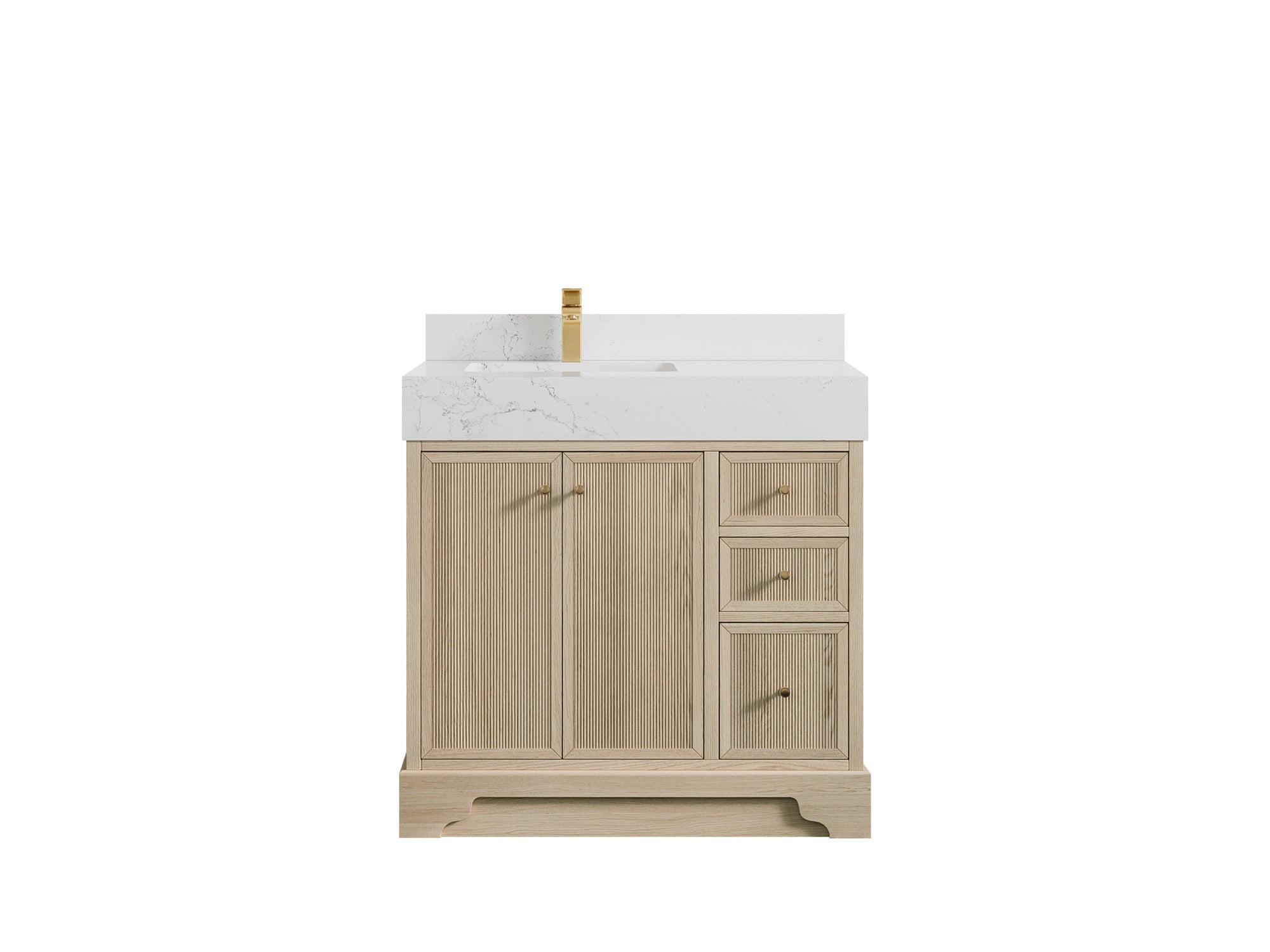 Manhattan Oak 36 in. W x 22 in. D Left Offset Sink Bathroom Vanity in Nordic White with 5 in Empira White Quartz Countertop