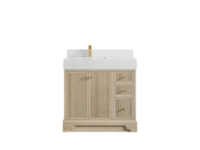 Manhattan Oak 36 in. W x 22 in. D Left Offset Sink Bathroom Vanity in Nordic White with 5 in Empira White Quartz Countertop