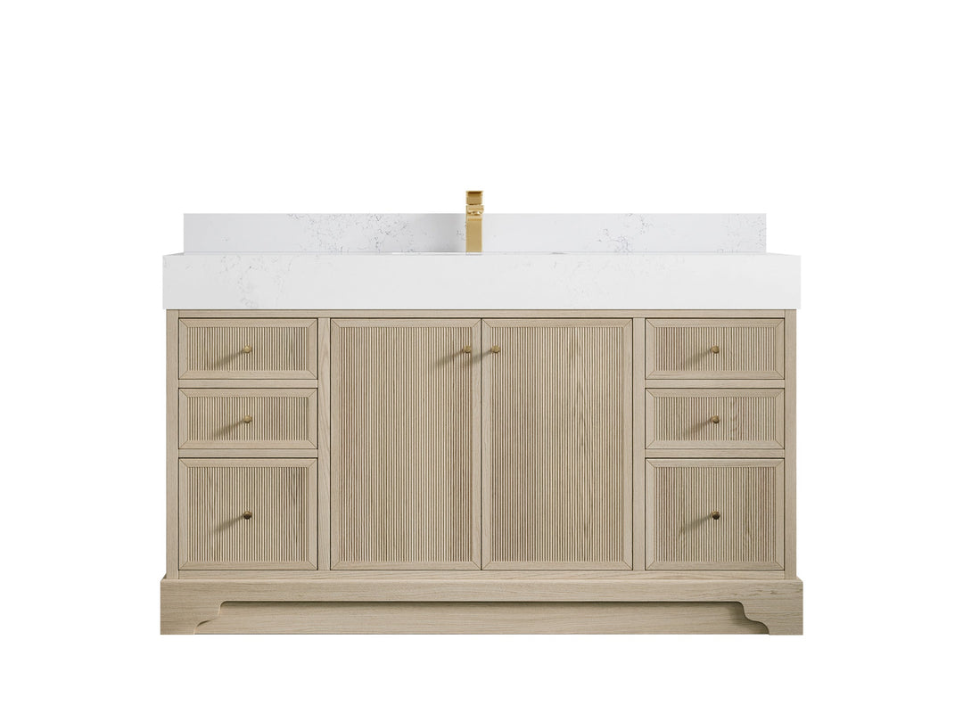 Manhattan Oak 60 in. W x 22 in. D Single Sink Bathroom Vanity in Nordic White with 5 in Empira White Quartz Countertop