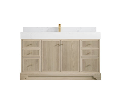Manhattan Oak 60 in. W x 22 in. D Single Sink Bathroom Vanity in Nordic White with 5 in Empira White Quartz Countertop