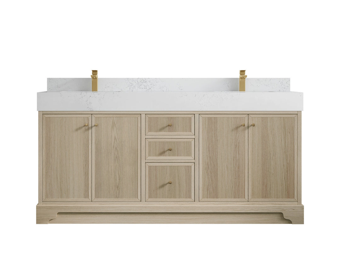 Manhattan Oak 72 in. W x 22 in. D Double Sink Bathroom Vanity in Nordic White with 5 in Empira White Quartz Countertop