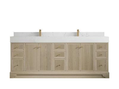 Manhattan Oak 84 in. W x 22 in. D Double Sink Bathroom Vanity in Nordic White with 5 in Empira White Quartz Countertop