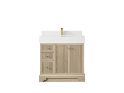 Manhattan Oak 36 in. W x 22 in. D Center Sink Bathroom Vanity in Nordic White with 5 in White Quartz Countertop