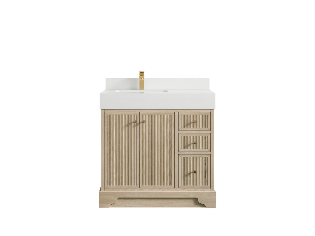 Manhattan Oak 36 in. W x 22 in. D Left Offset Sink Bathroom Vanity in Nordic White with 5 in White Quartz Countertop 