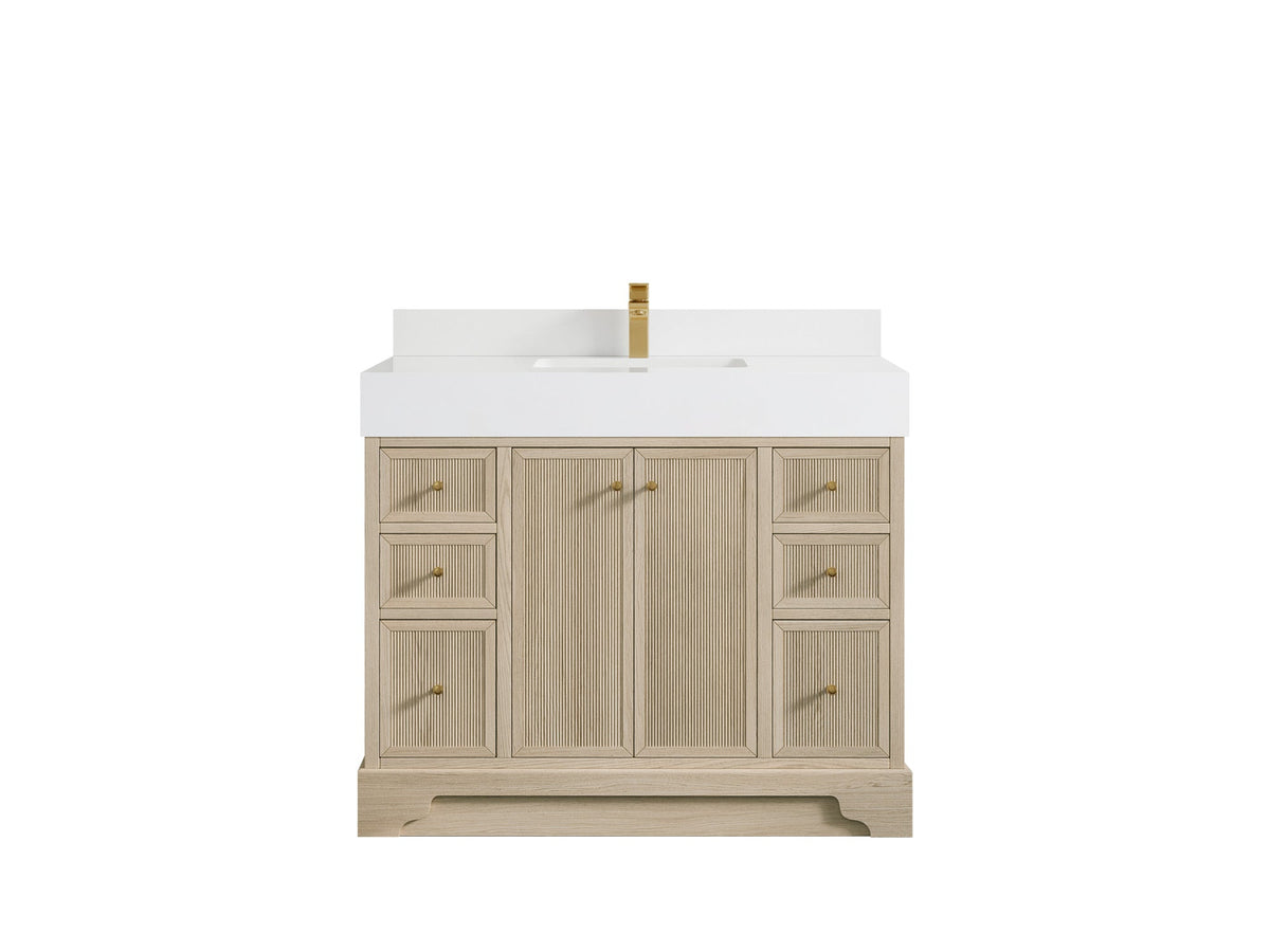 Manhattan Oak 42 in. W x 22 in. D Single Sink Bathroom Vanity in Nordic White with 5 in White Quartz Countertop