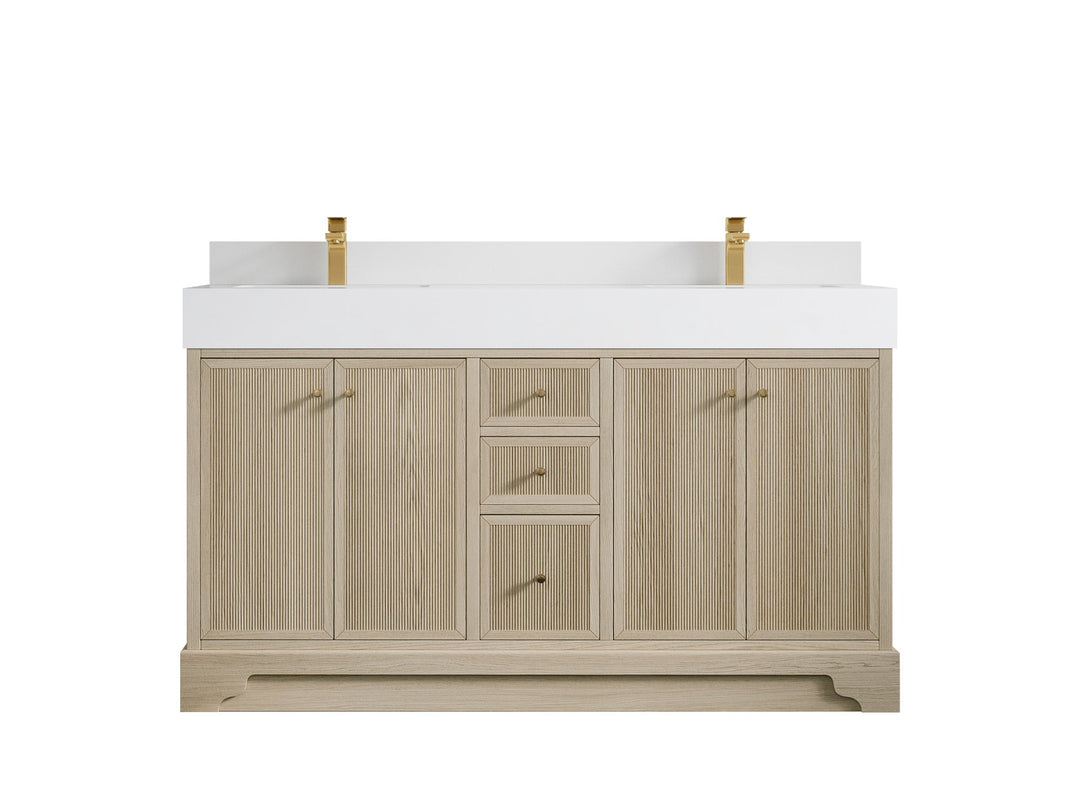 Manhattan Oak 60 in. W x 22 in. D Double Sink Bathroom Vanity in Nordic White with 5 in White Quartz Countertop 