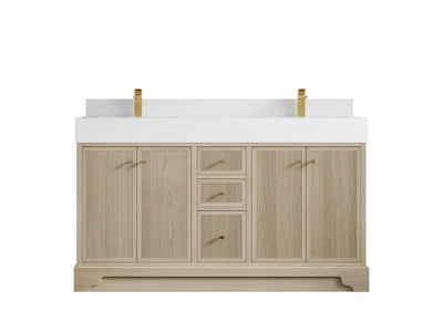 Manhattan Oak 60 in. W x 22 in. D Double Sink Bathroom Vanity in Nordic White with 5 in White Quartz Countertop