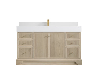 Manhattan Oak 60 in. W x 22 in. D Single Sink Bathroom Vanity in Nordic White with 5 in White Quartz Countertop