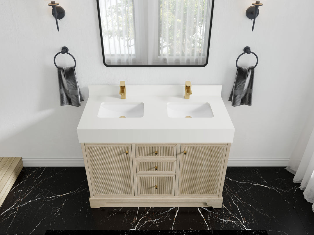 Manhattan Oak 48 in. W x 22 in. D Double Sink Bathroom Vanity in Nordic White with 5 in White Quartz Countertop - Top View