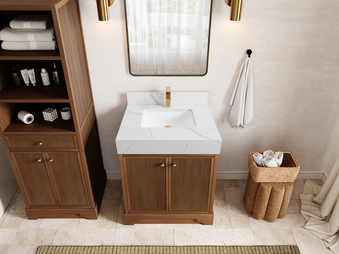 Manhattan Teak Wood 30 in. W x 22 in. D Single Sink Bathroom Vanity