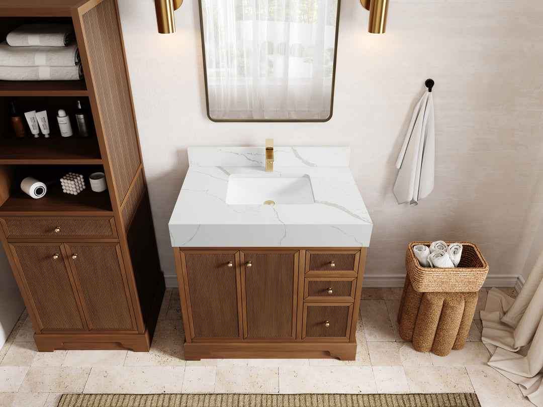 Manhattan Teak Wood 36 in. W x 22 in. D Center Sink Bathroom Vanity