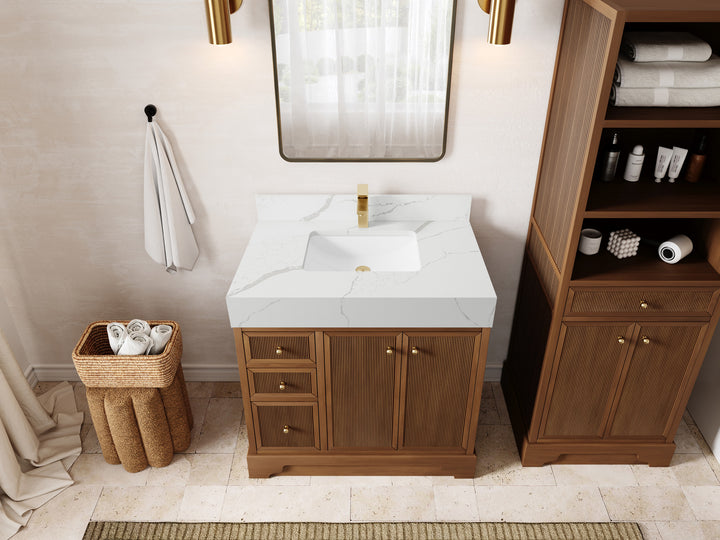 Manhattan Teak Wood 36 in. W x 22 in. D Center Sink Bathroom Vanity - photo 6