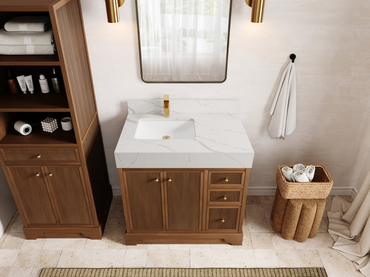 Manhattan Teak Wood 36 in. W x 22 in. D Left Offset Sink Bathroom Vanity - photo 6
